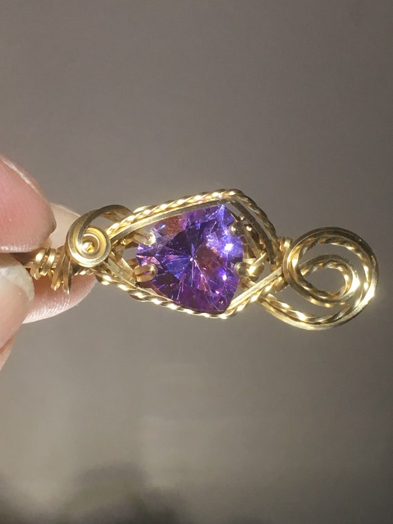 Gold Wire Wrap / Light Purple Stone Pendant