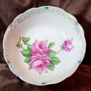 Vintage Germany Serving Bowl Pink Rose Flowers Transferware 9&quot;