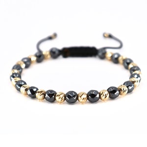 14K Solid Gold Mens Bracelet, Hematite Protection Bracelet, Natural Hematite Stone Bracelet for Him, Crystal Bracelet, Perfect Gift for Him