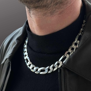 925 Massiv Silber Figaro Halskette für Männer, Silberkette Halskette, Herrenkette, dicke Kette für Männer, Silberkette Geschenk für Männer