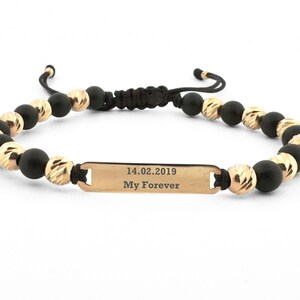 14K Gold Engraved Bracelet for Men, Personalized Men&#39;s Bracelet, 14K Solid Gold Mens Jewelry, Customized Bracelet, Personalized Gift for Him