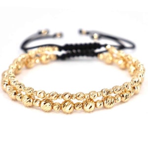 14K Gold Bracelet Set, Mens Gold Jewelry Handmade with Real 14kt Italian Gold and Adjustable Cord, Perfect Gift for Him