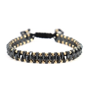 14K Solid Gold Mens Bracelet, Hematite Crystal Bracelet, 14K Gold Diamond Cut Beads, Protection Bracelet, Adjustable Cord, Gift for Men