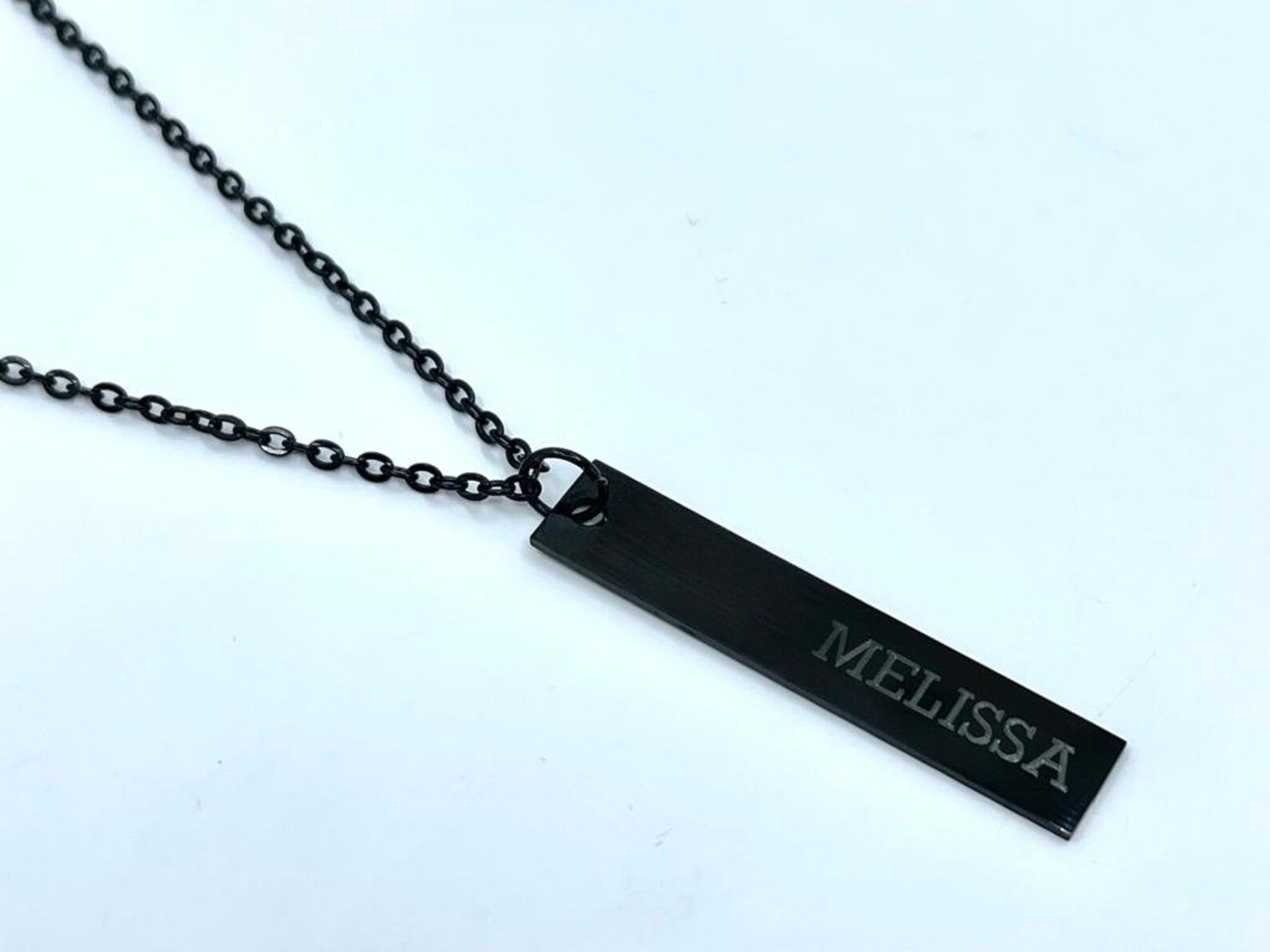 Personalized Mens Necklace Vertical Bar Necklace Black Bar Etsy