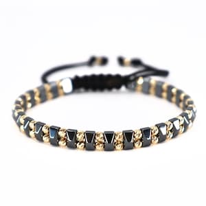 14K Gold Mens Bracelet, Hematite Stone Bracelet, 3mm 14K Gold Diamond Cut Beads, Protection Bracelet, Adjustable Cord, Perfect Gift for Men