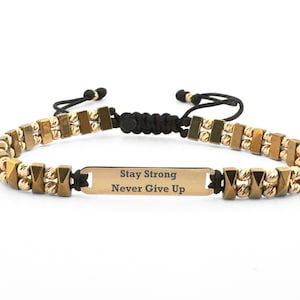 14K Gold Custom Engraved Bracelet for Men, Personalized Men&#39;s Bracelet, Solid Gold & Hematite Bracelet, Inspirational Bracelet, Gift for Men