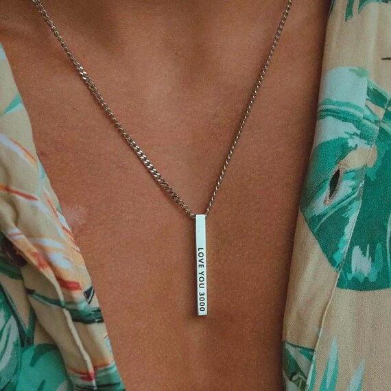 Mens personalized vertical bar cheap necklace