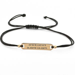 14K Solid Gold Coordinate Bracelet for Men - Custom Engraved Name Bracelet, Personalized Men&#39;s Jewelry, Father&#39;s Day Gift