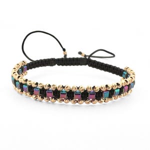14K Gold Beads & Multicolor Hematite Bracelet – Adjustable Handmade Jewelry for Women – Luxury Statement Gift