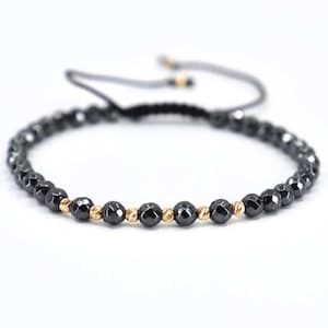 Solid Gold Bracelet for Men, Hematite Stone Bracelet, Handmade Beaded Bracelet, Energy Bracelet, Natural Stone Bracelet, Gift for Him