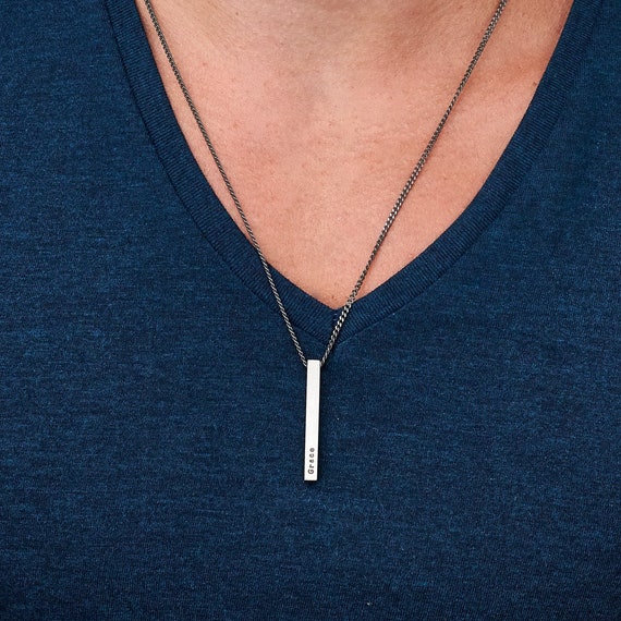 Mens Necklace Black Bar Necklace Custom 