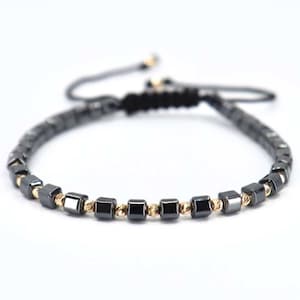 14K Gold Bracelet for Men, Handmade Jewelry with Hematite Beads and Gold Beads, Protection Bracelet, Natural Stone Bracelet, Gift for Men