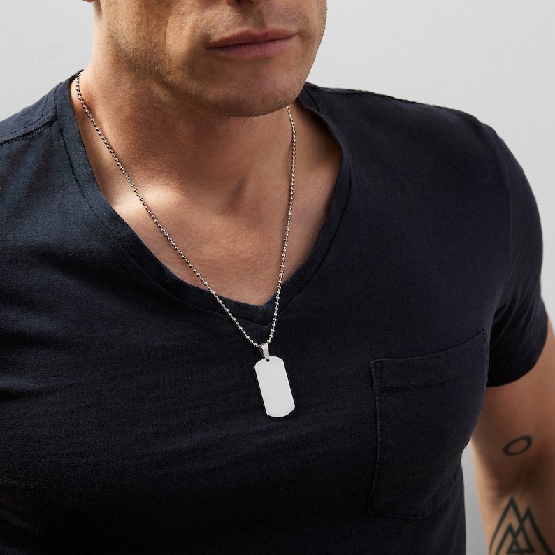 Personalized Dog Tag Mens Necklace Custom Necklace Etsy