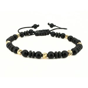 Natural Stones & 14K Gold Beaded Bracelet for Men, Handmade Gold Beads Jewelry, Water Proof Cord Bracelet, 14k Gold Jewelry, Gift for Men