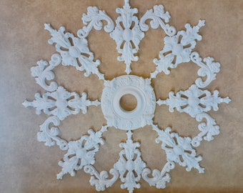Rosace En Plâtre Avec Miroir Pour Plafond - Style Baroque - 60x60 Cm - Fait Main