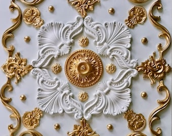 Plaster stucco decoration ceiling mirror - 60 x 60 cm - X18