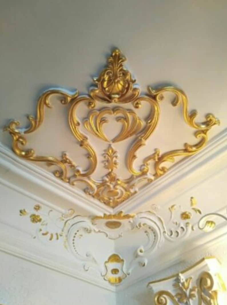 Dreamy stucco corner for the ceiling in white, gold, silver or partial gold image 1