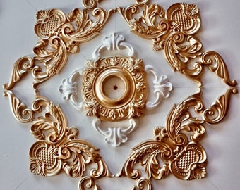 Plaster stucco decoration ceiling mirror - 50 x 50 cm - X2