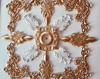 Plaster stucco decoration ceiling mirror - 57 x 57 cm - X3