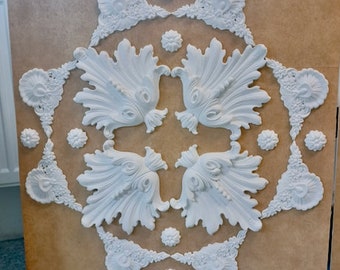 Plaster stucco decoration ceiling mirror rosette relief - 56 x 74 cm - WD6