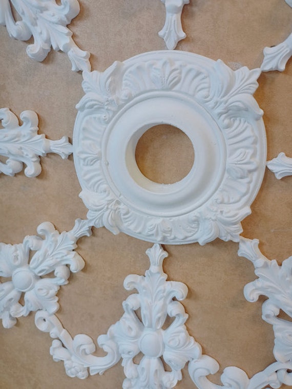 Miroir De Plafond Rosace En Plâtre Albâtre Fait Main - Style Baroque Classique, 60x60 Cm - Décoration Murale Et Plafond