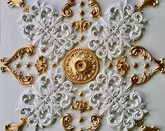 Plaster stucco decoration ceiling mirror - 60 x 60 cm - X16