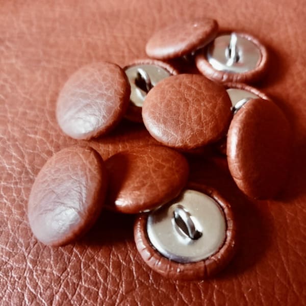 Bouton, boutons, oeillets, bouton d'ameublement, cuir, marron, marron clair, faon, 20 mm