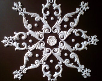Rosace En Plâtre (stuc) Avec Miroir Central - Fait Main, Style Baroque - Dimensions 60x60cm - Neuf
