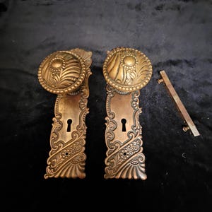 Authentic Late 1800's Victorian Style Pressed Brass Rectangular Door Knob Back Plate with Keyhole