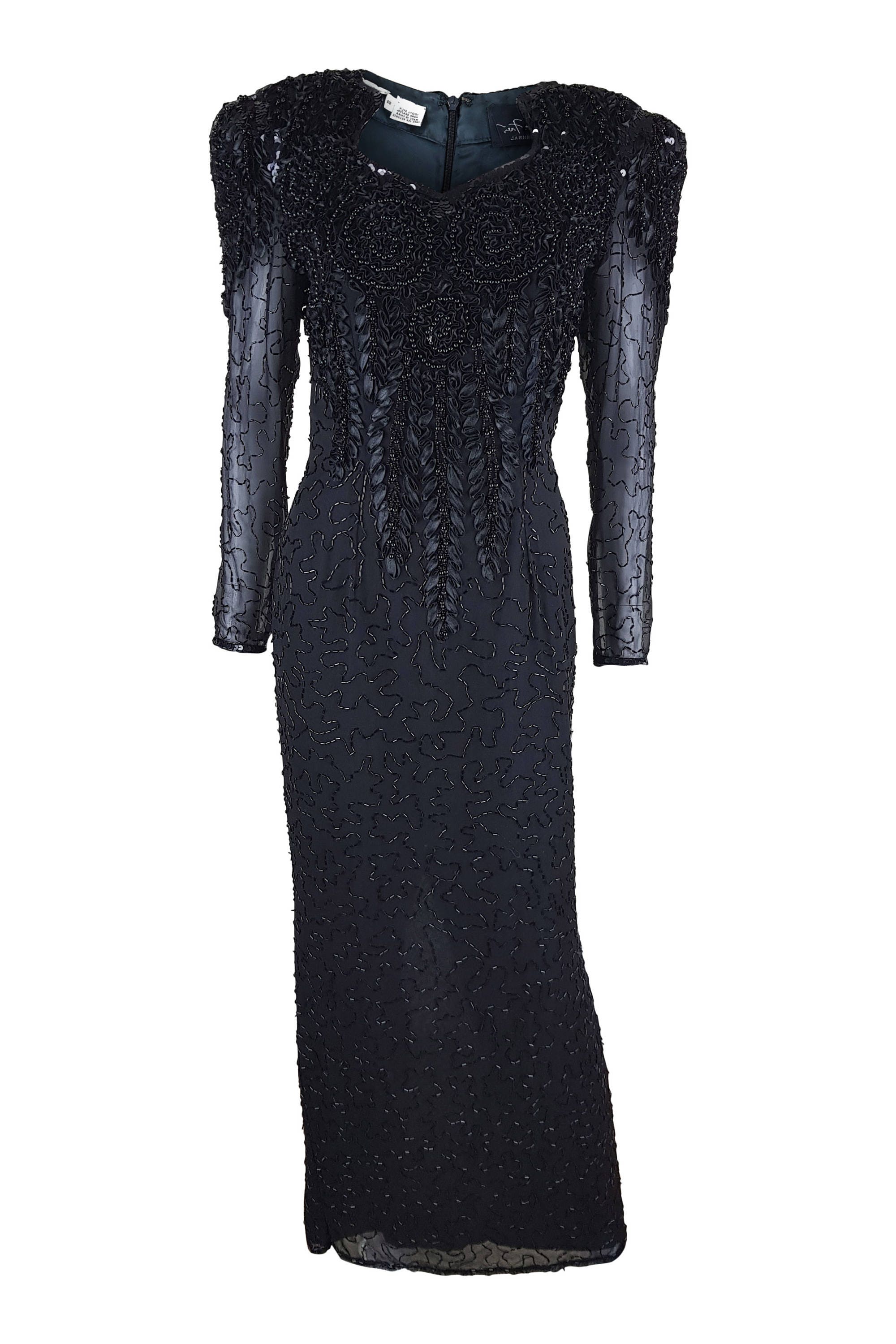 Image of Diane Freis Vintage Beaded Black Cocktail Dress | S