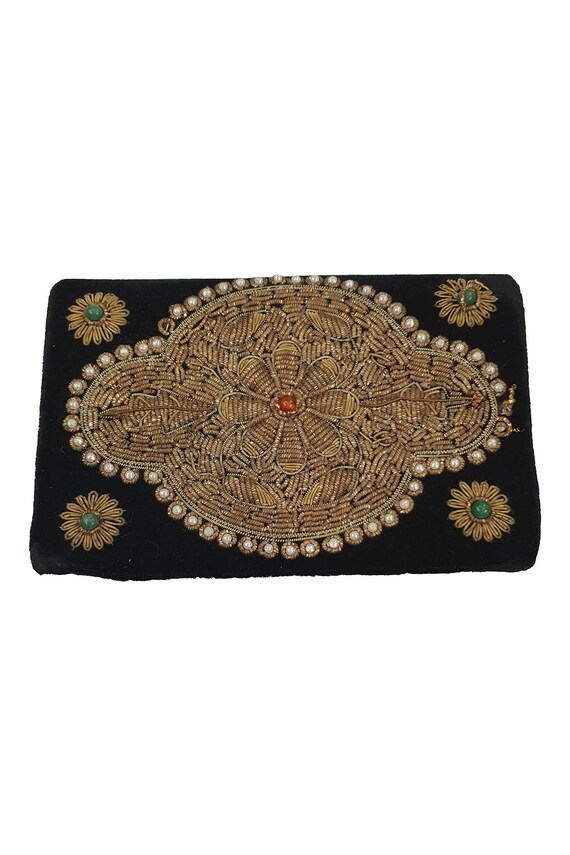 VINTAGE 1930s Black Velvet Hand Embroidered Gold a