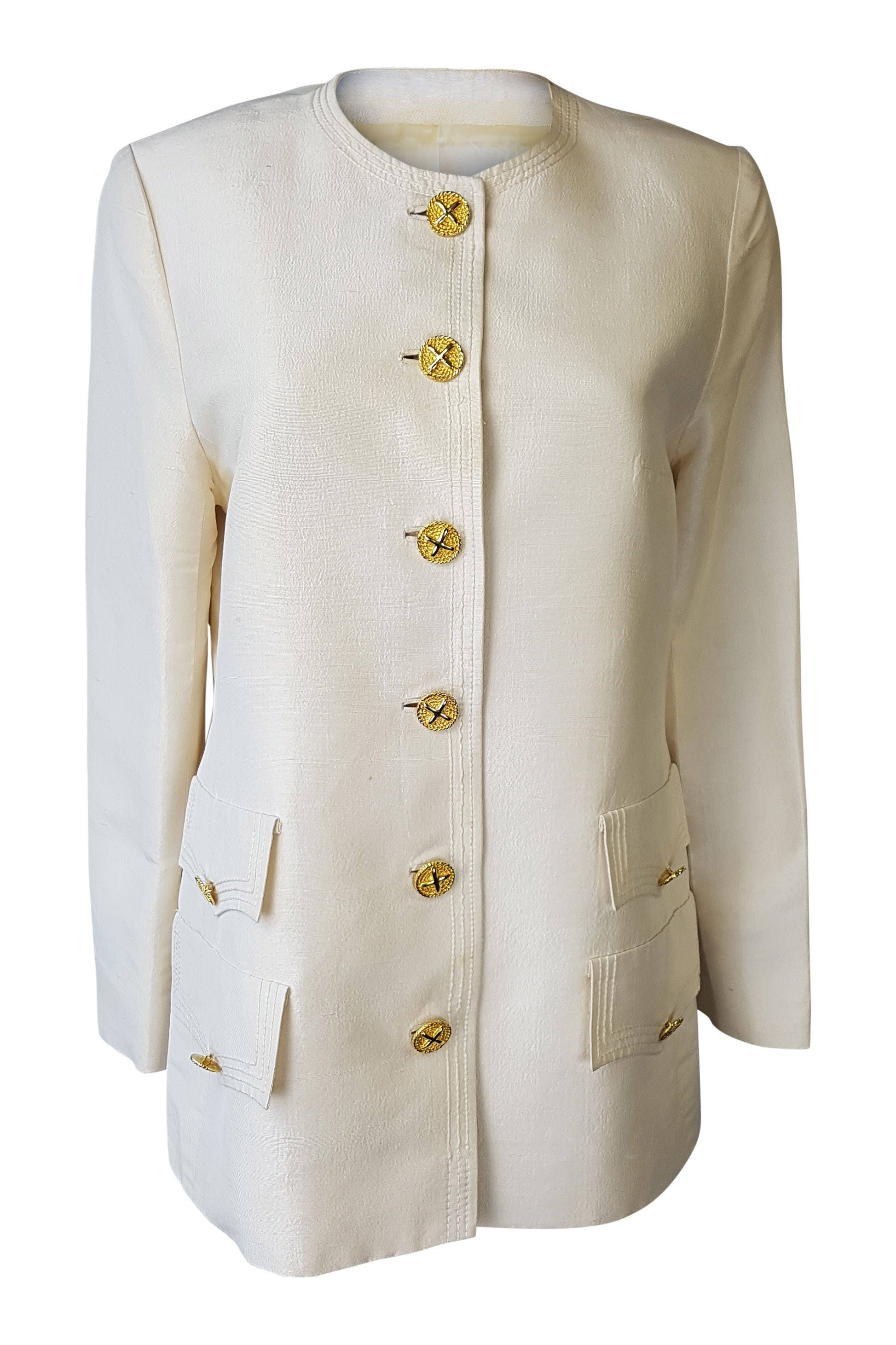 VINTAGE Cream Silk Blazer With Gold Engraved Buttons Etsy