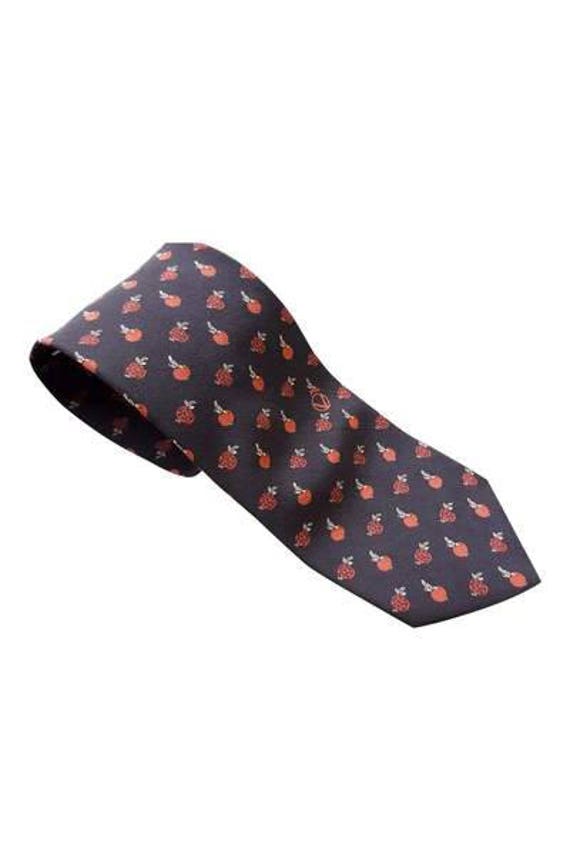 VALENTINO Vintage Silk Fruit Print Black Tie
