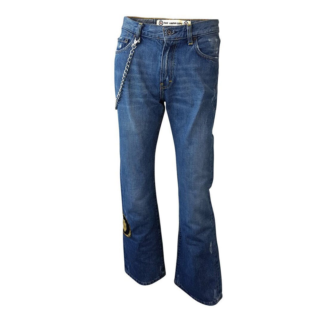 FAKE LONDON Chain Detail Flared Jeans 