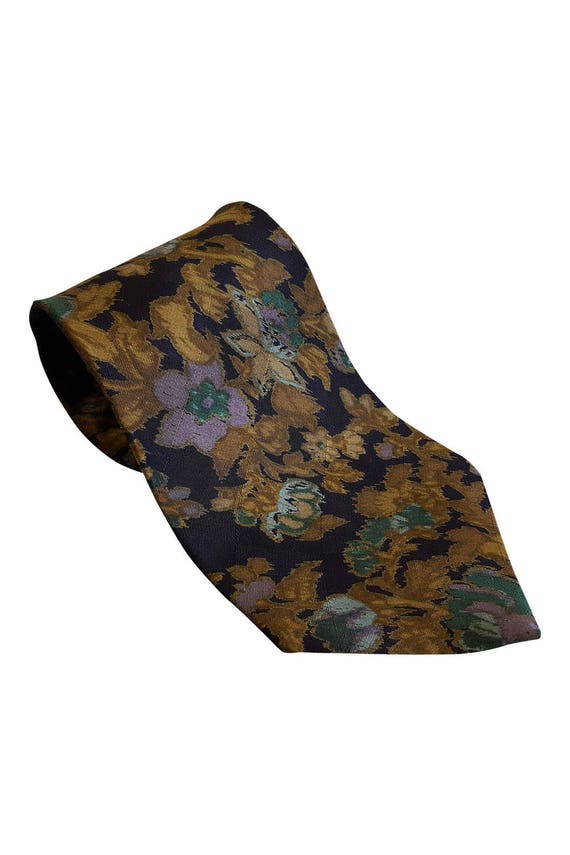 FUMAGALLI'S Vintage Silk Black Floral Print Tie