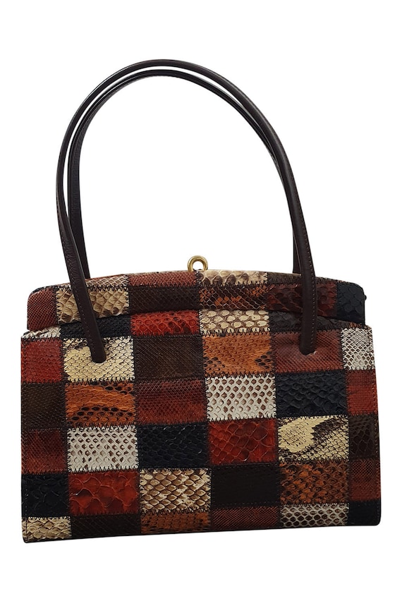 VINTAGE 1970s 1980s Real Leather Patchwork Snakesk