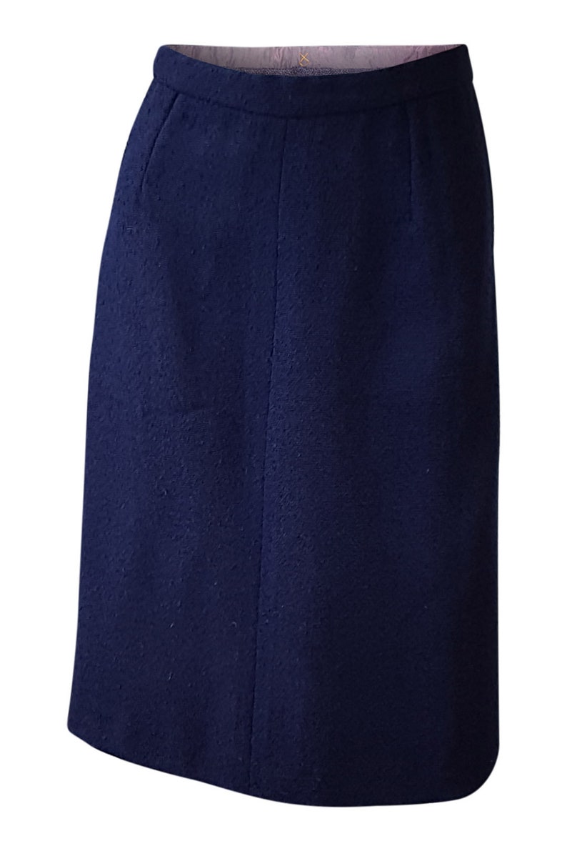M UNLABELLED Vintage Navy Blue Wool Skirt Suit