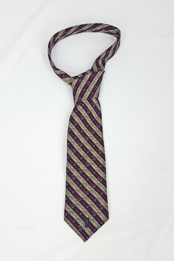 VINTAGE Yves Saint Laurent 100% Silk Blue Red Brow
