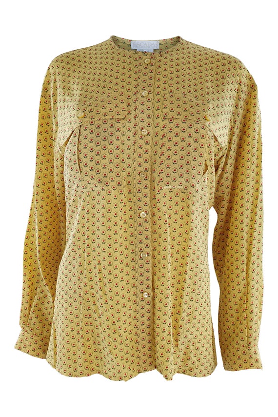 ESCADA Vintage Yellow Silk Collarless Shirt (36)