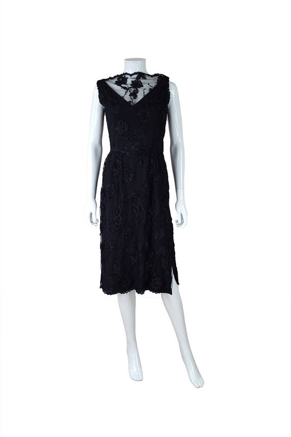 ESTEVEZ Vintage Lace Overlay Black Evening Dress (