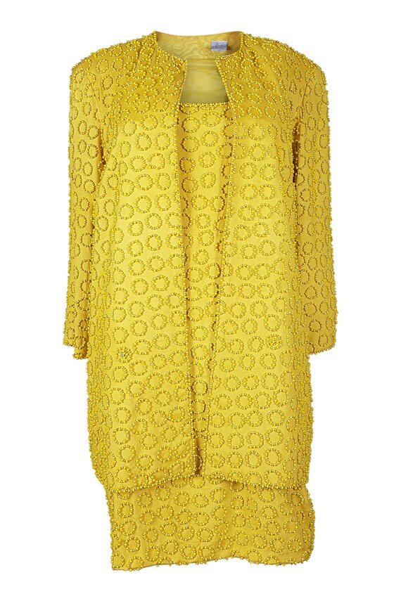 OLEG CASSINI Canary Yellow Silk Suit - 1980s Vinta