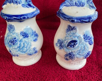 Blue floral salt and pepper shakers Japan