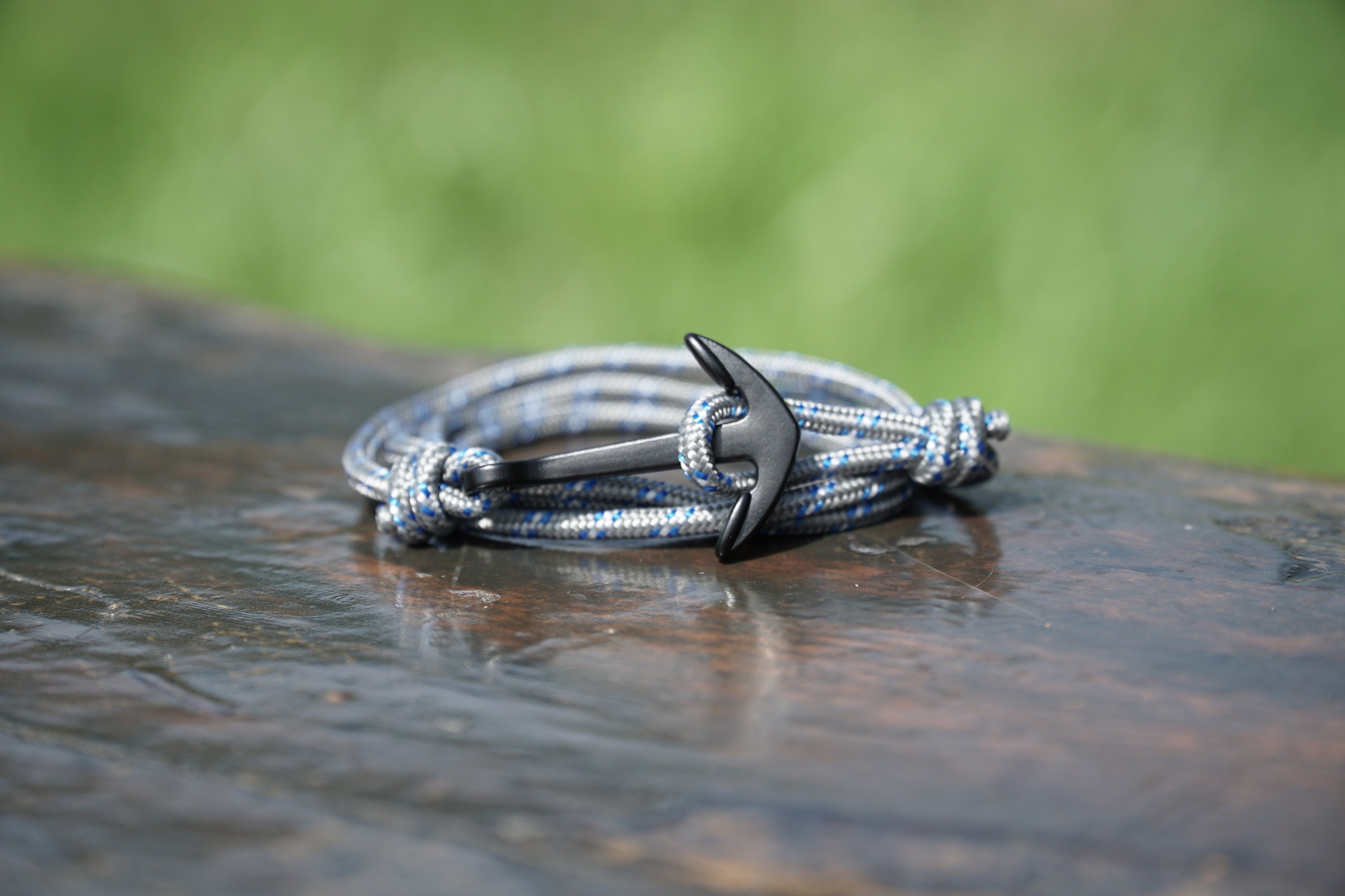 Grey Paracord Bracelet Black Anchor Bracelet Paracord Etsy