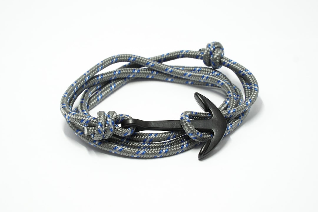 Grey Paracord Bracelet Black Anchor Bracelet Paracord Etsy