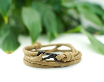 Khaki Brown Paracord Carabiner Bracelet | Mens Rope Bracelet |Tactical Gear | Arboris Gift | Gift for Tree Surgeon | Carabiner Rope Bracelet