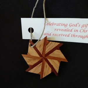 Decorative, wood inlay pinwheel ornament