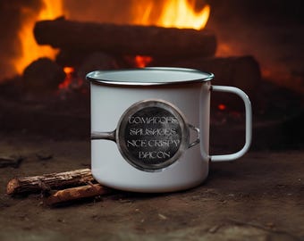 Mug en émail Terre du Milieu - Mug de camping - Inspiré d'un Hobbit - Cadeau littérature - Cadeau pour amateur de lecture - Fantaisie - Plein air