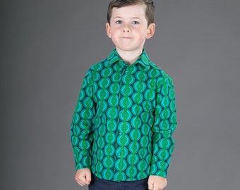 Chemise en coton pour garçons Imprimé géométrique vert 4 à 11 ans