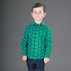 Boys Cotton Shirt Green Geometric Print Ages 4 to 11 years