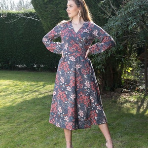 Vestido longo do envoltório da luva do pássaro floral cor-de-rosa cinzento/vestido algodão do verão